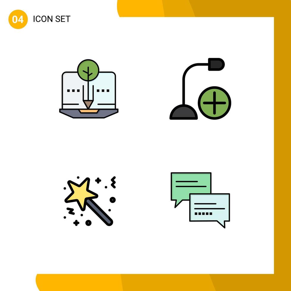 Conceito de cor plana de 4 linhas preenchidas para sites móveis e aplicativos, dispositivos digitais mágicos orgânicos, elementos de design de vetores editáveis
