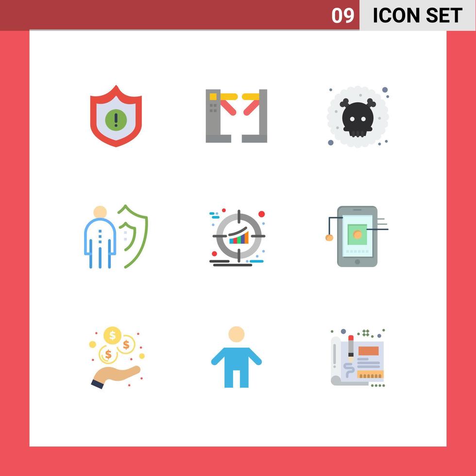 pacote de 9 sinais e símbolos modernos de cores planas para mídia impressa na web, como proteção de gerenciamento, trabalho de pessoa venenosa, elementos de design de vetores editáveis