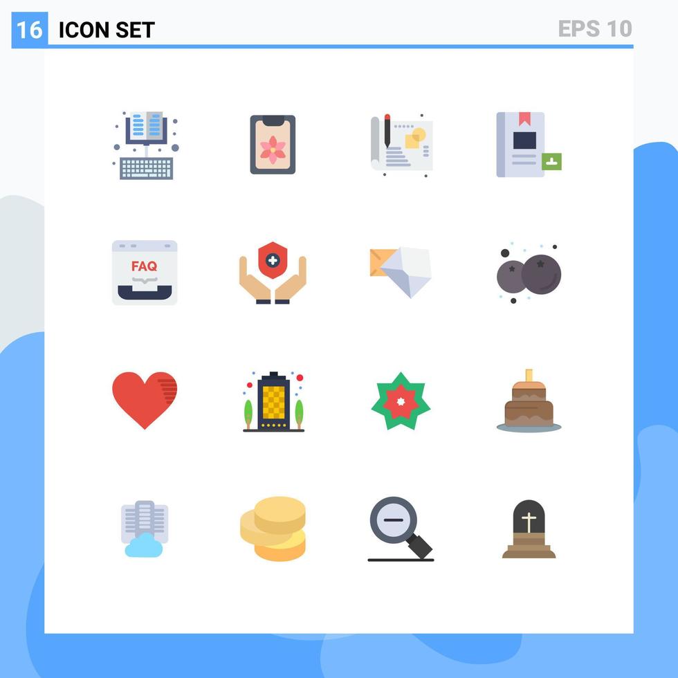 Pacote de cores planas de 16 interfaces de usuário de sinais e símbolos modernos de conhecimento do navegador, pacote editável de livro educacional de clipes de elementos de design de vetores criativos