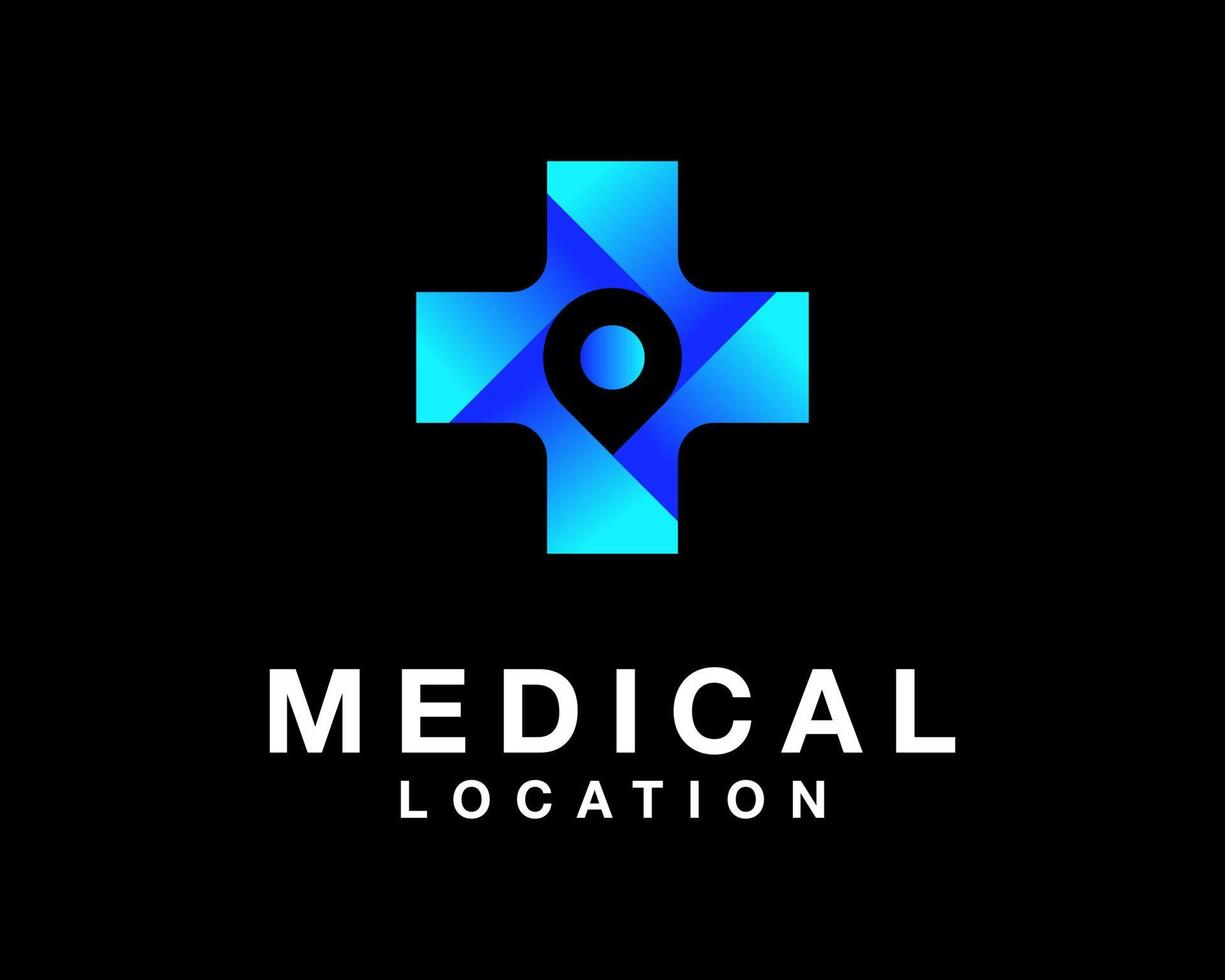 medicina cruzada médica adição de saúde localização pino mapa ponto design de logotipo vetorial colorido moderno vetor