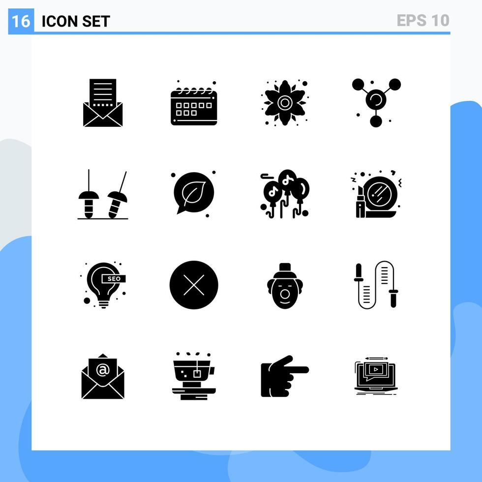 pacote de interface do usuário de 16 glifos sólidos básicos de elementos de design de vetor editável de planta de calendário de ciência de sabre