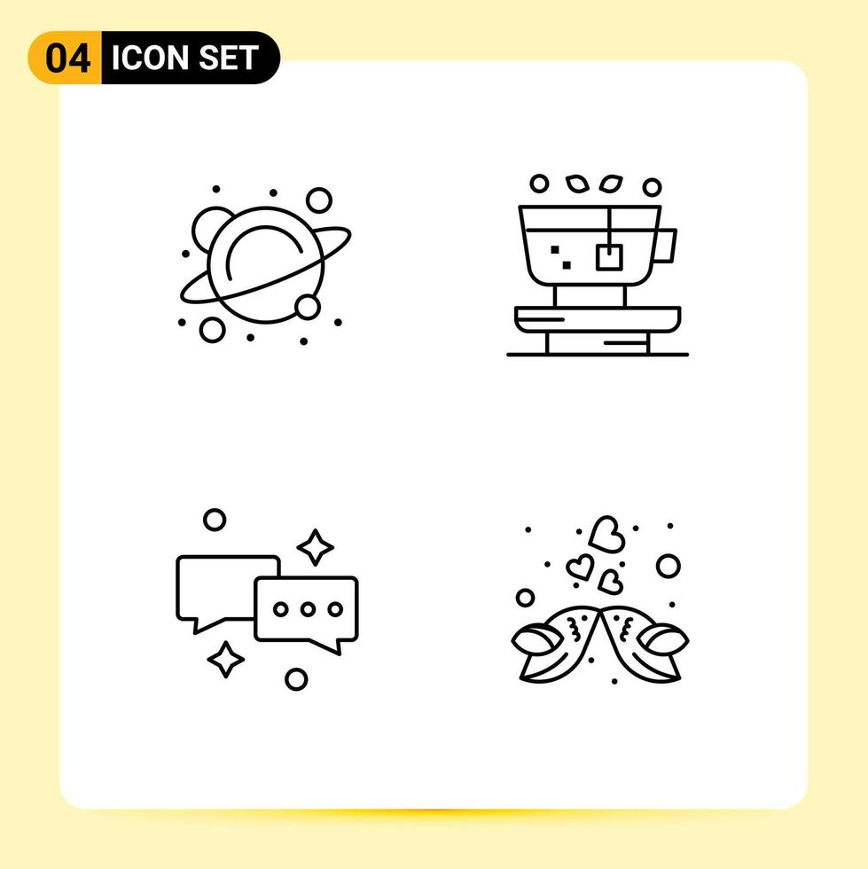 pacote de 4 sinais e símbolos modernos de cores planas de linha preenchida para mídia impressa na web, como física, bate-papo, planta espacial, e-mail, elementos de design vetorial editáveis vetor
