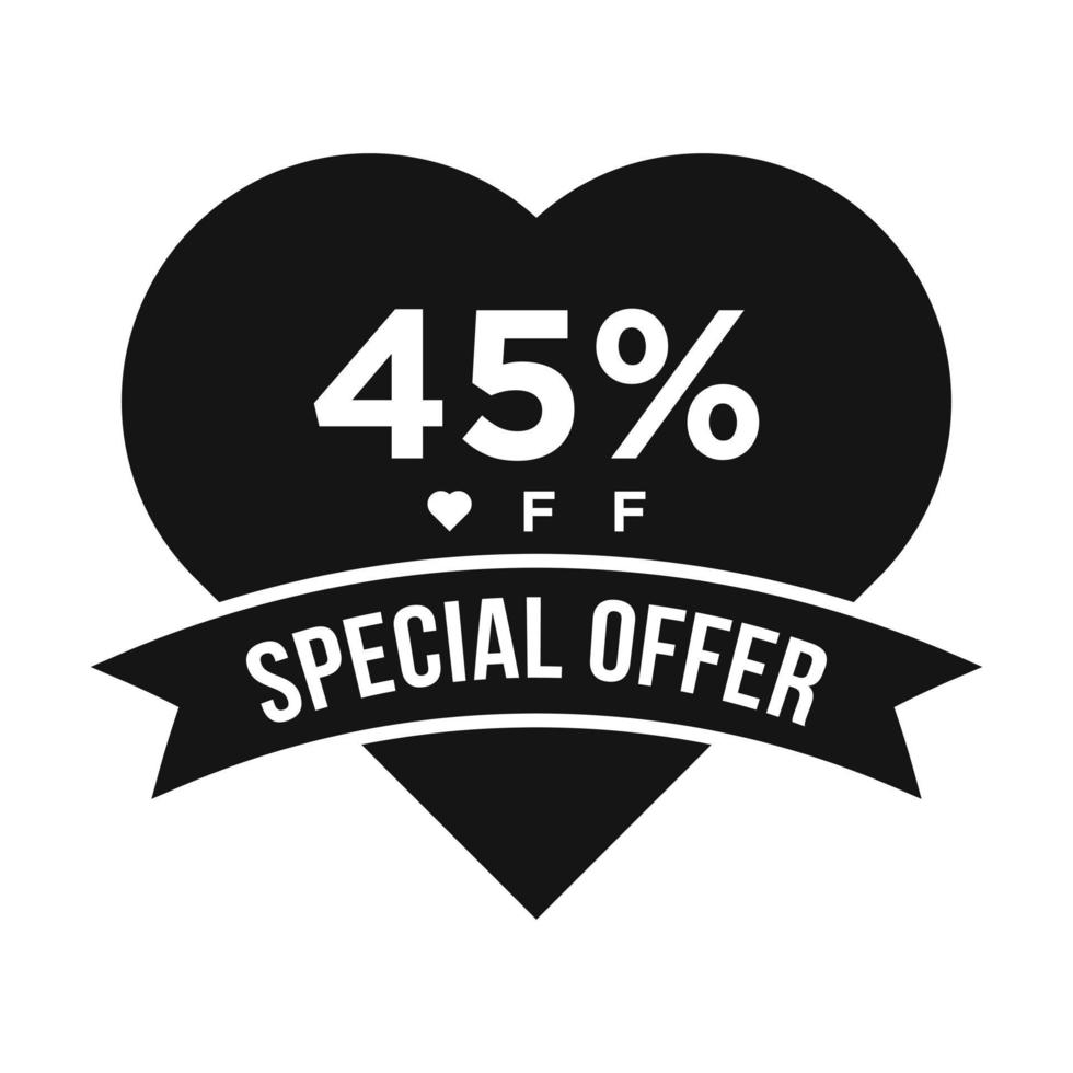 45% de desconto no banner de promoção de desconto de venda. oferta especial, evento, venda de dia dos namorados, modelo de vetor de etiqueta de desconto de férias