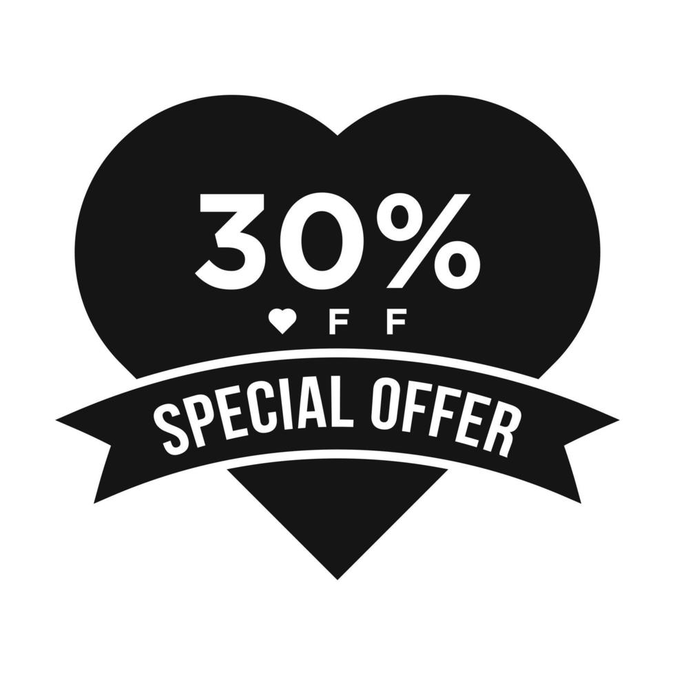 30% de desconto no banner de promoção de desconto de venda. oferta especial, evento, venda de dia dos namorados, modelo de vetor de etiqueta de desconto de férias