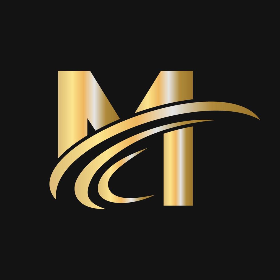 design de logotipo da letra inicial m com logotipo de sinal swoosh baseado em logotipo comercial de alfabeto vetor