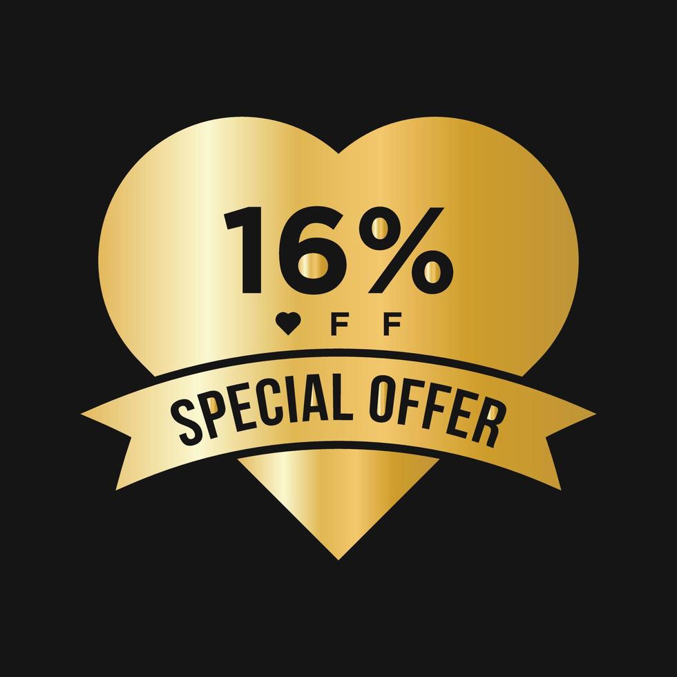 16% de desconto no banner de promoção de desconto de venda. oferta especial, evento, venda do dia dos namorados, modelo de etiqueta de desconto de férias vetor