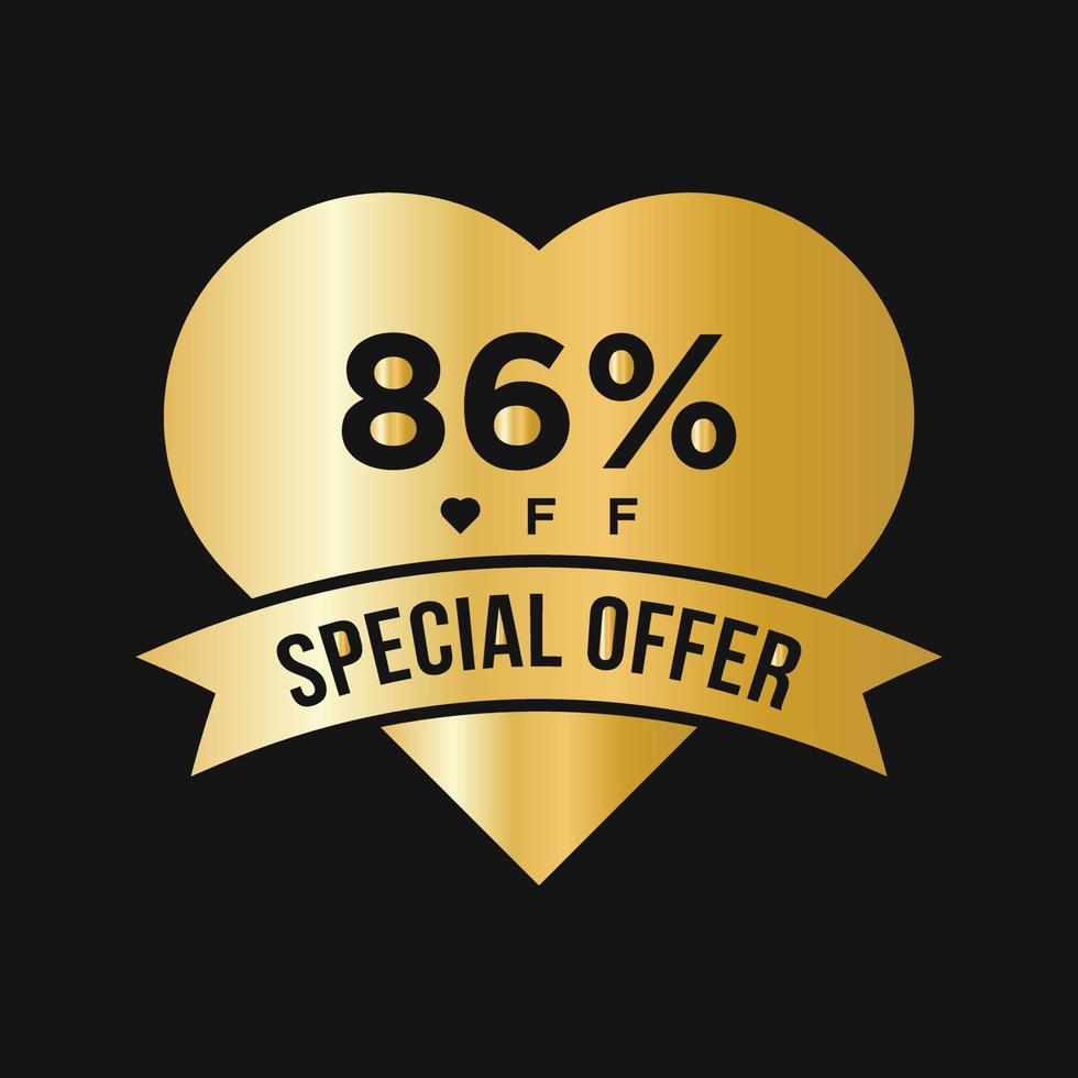 86% de desconto no banner de promoção de desconto de venda. oferta especial, evento, venda do dia dos namorados, modelo de etiqueta de desconto de férias vetor