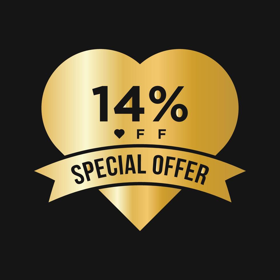 14% de desconto no banner de promoção de desconto de venda. oferta especial, evento, venda do dia dos namorados, modelo de etiqueta de desconto de férias vetor