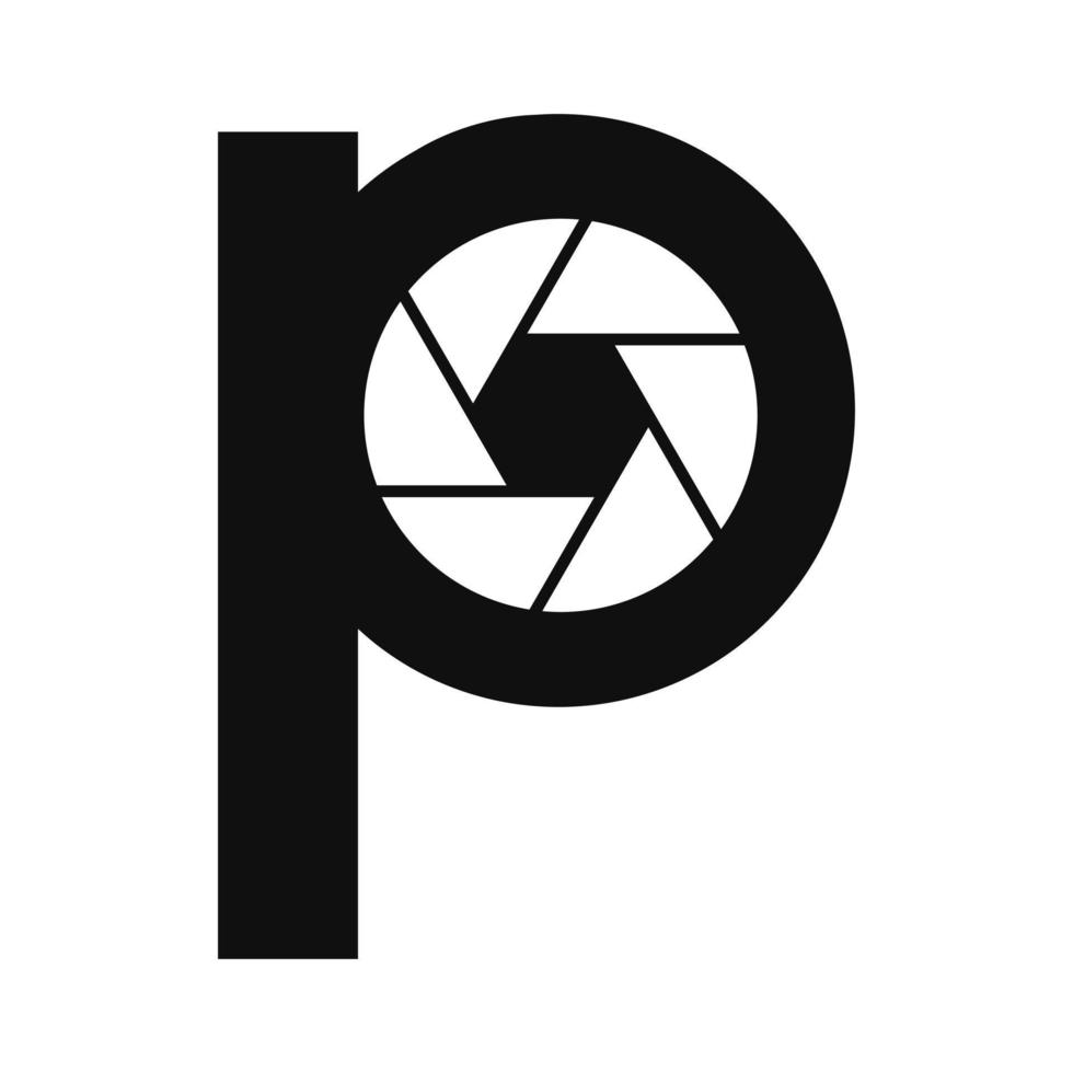 letra inicial p conceito de lente de câmera de logotipo de fotografia. símbolo do logotipo da fotografia vetor