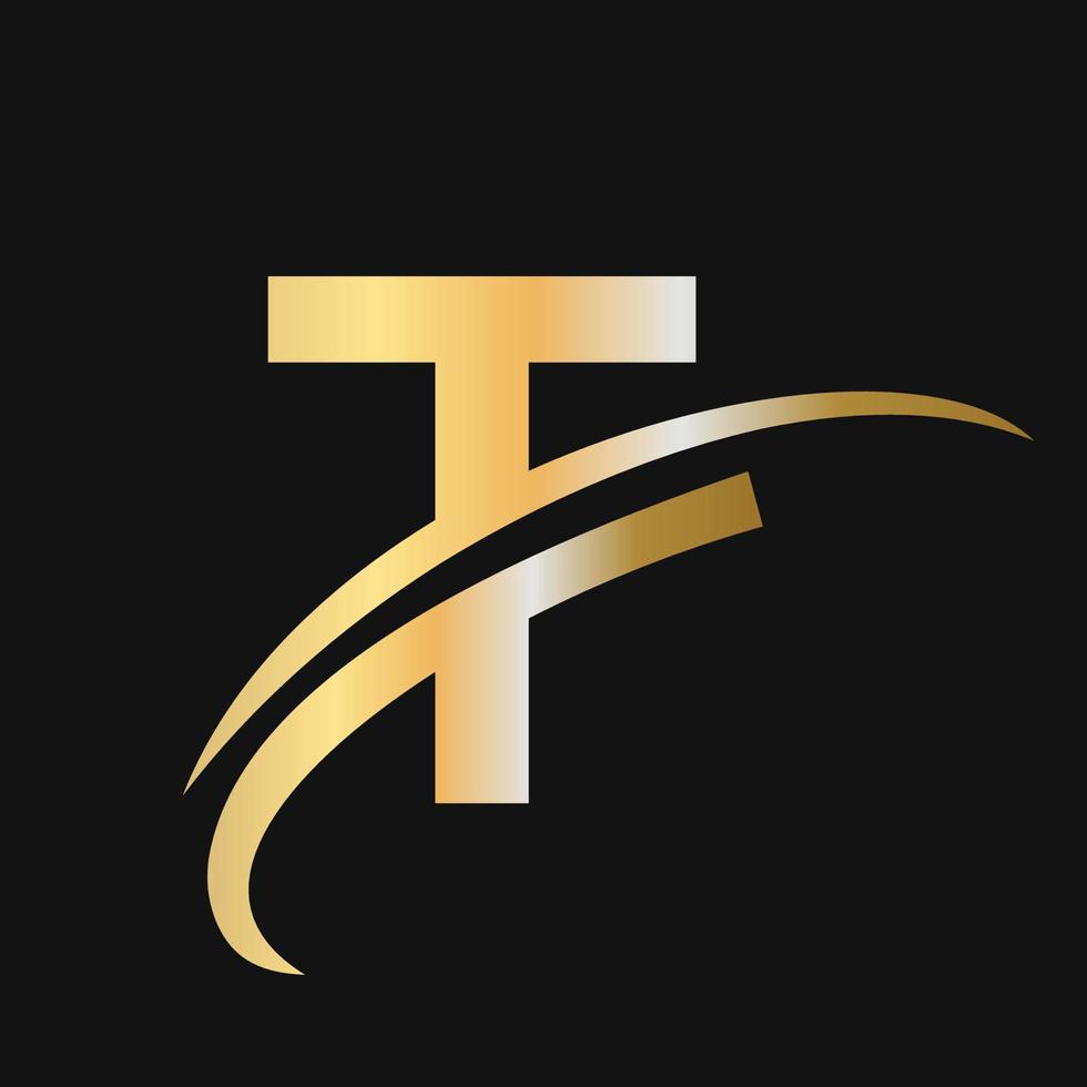 design de logotipo de letra inicial t com logotipo de sinal swoosh baseado em logotipo comercial de alfabeto vetor