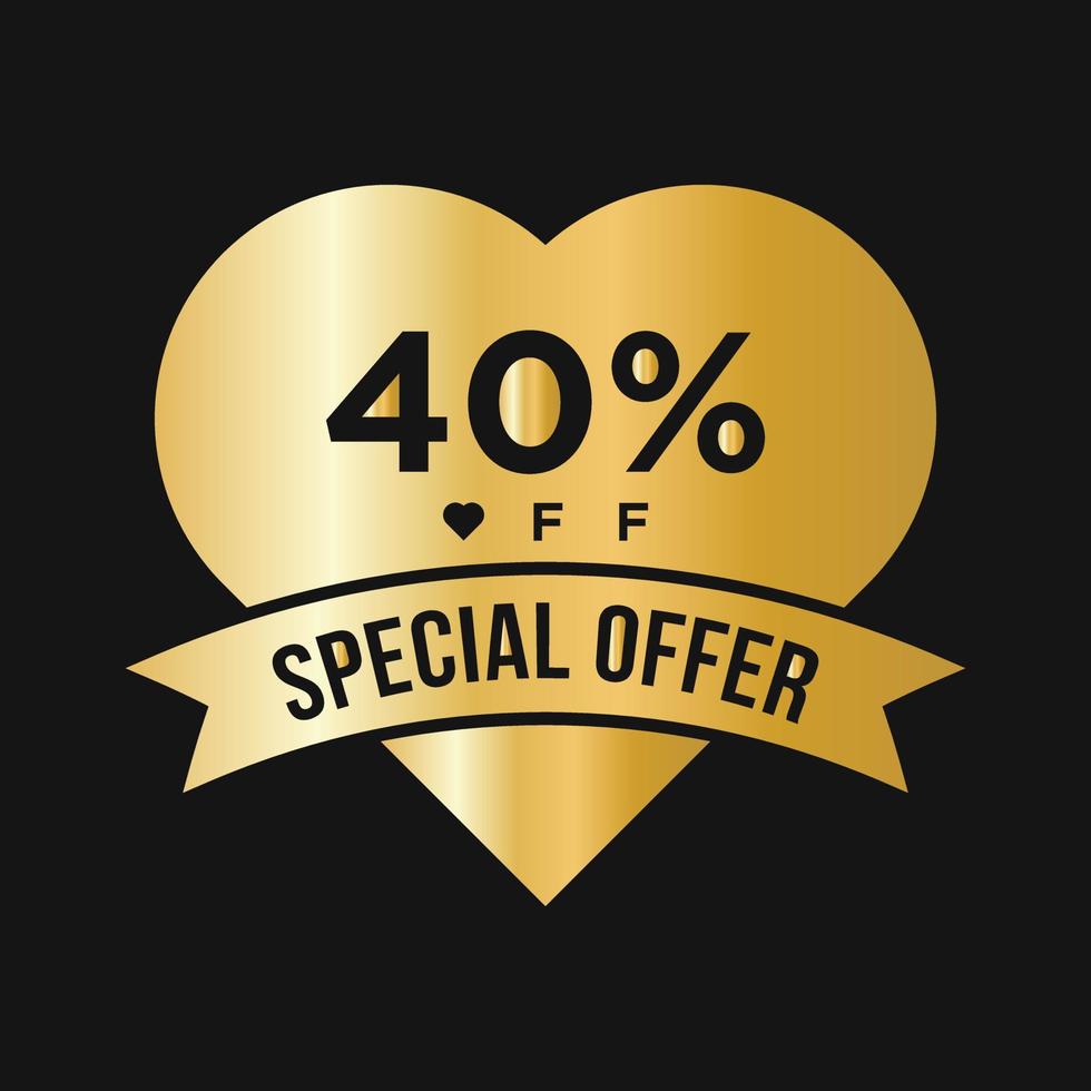 40% de desconto no banner de promoção de desconto de venda. oferta especial, evento, venda do dia dos namorados, modelo de etiqueta de desconto de férias vetor