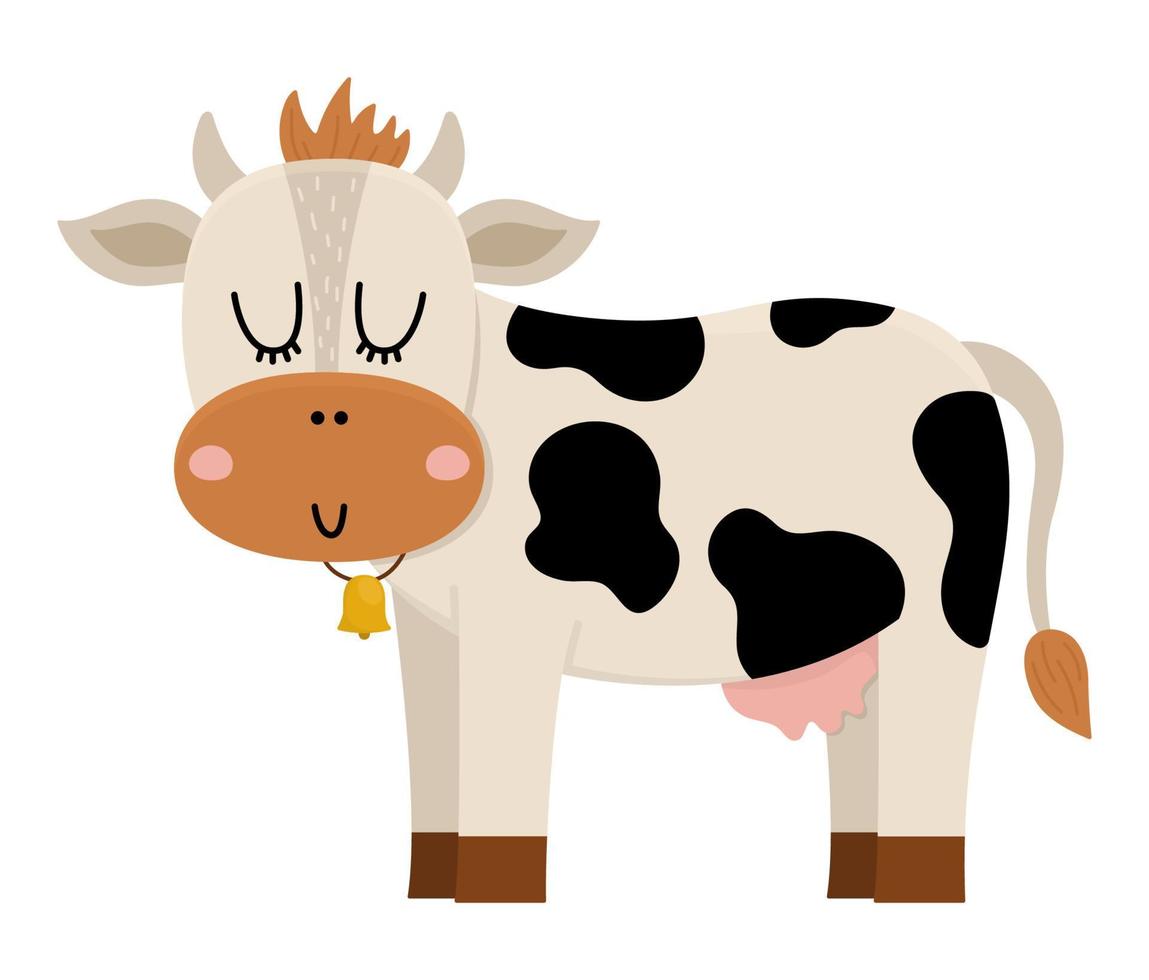 ícone de vaca de vetor. diário de desenho animado fofo ou ilustração de animal de estimação com leite para crianças. animal de fazenda isolado no fundo branco. imagem colorida de gado plano para crianças vetor