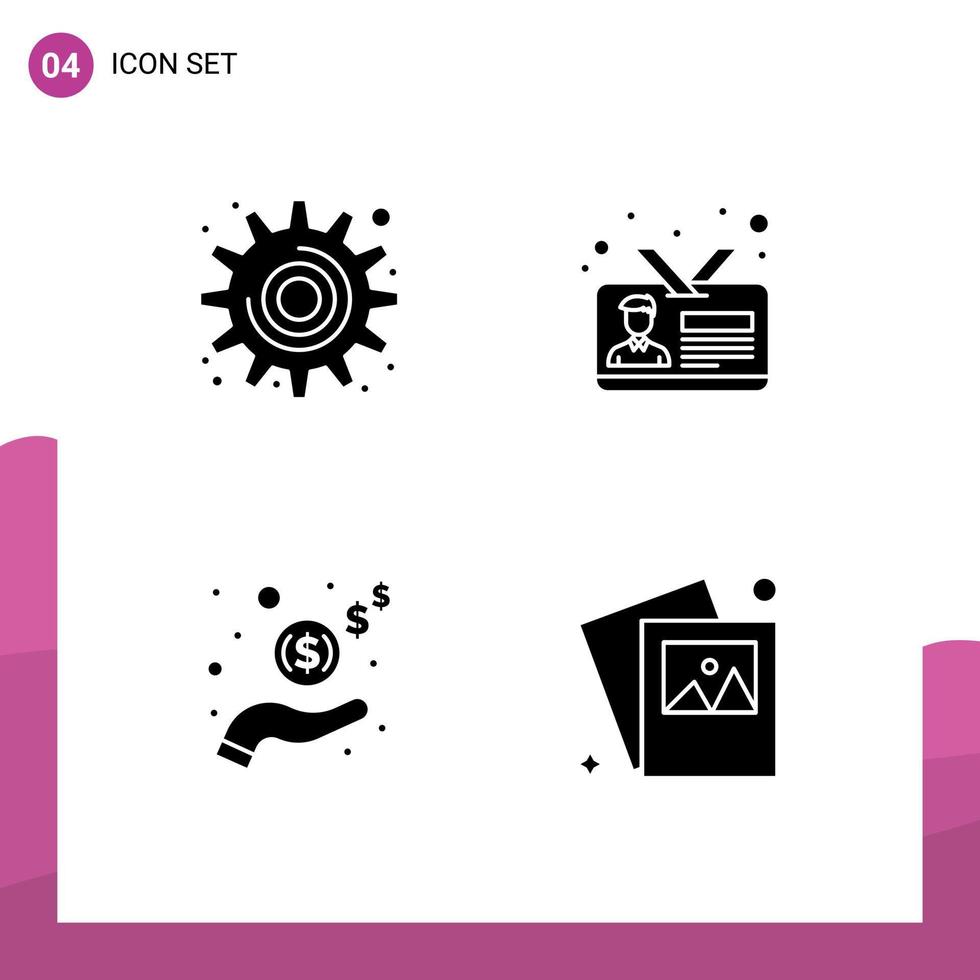 pacote de ícones vetoriais de estoque de 4 sinais e símbolos de linha para ferramentas de mão de engrenagem, identificação de dinheiro, elementos de design de vetores editáveis