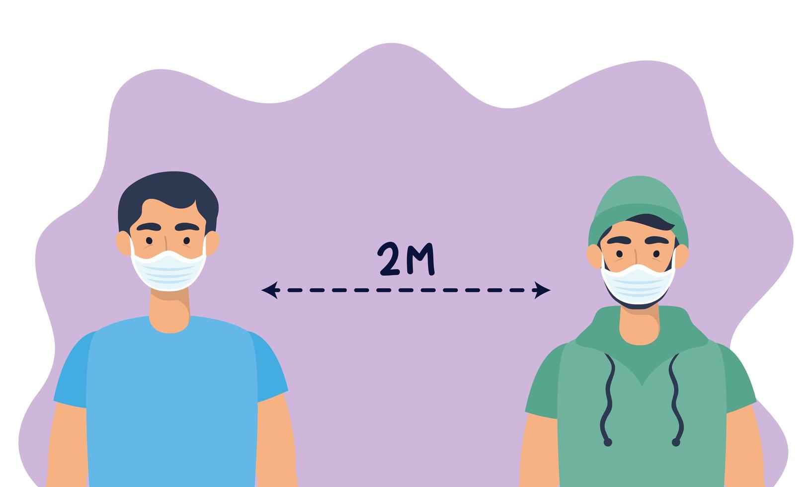 homens com máscaras praticando distanciamento social vetor