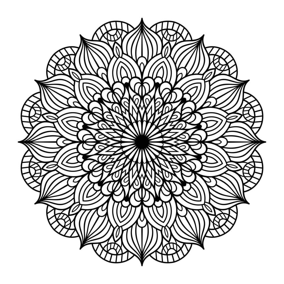 página de coloração floral de mandala para relaxamento de adultos, página de coloração de mandala preto e branco desenhada à mão arte de linha doodle, mandala adulta para interior de página de coloração vetor