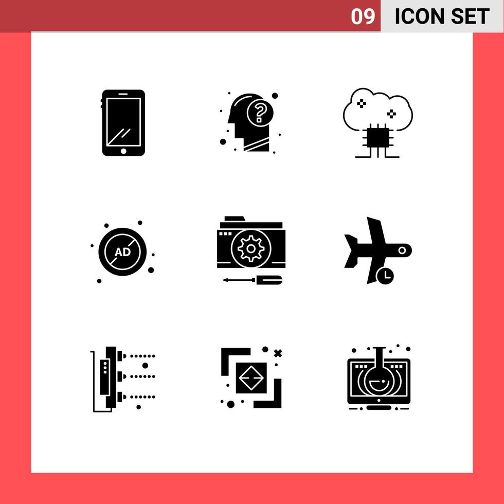 9 conceito de glifo sólido para sites móveis e aplicativos de publicidade, anúncio de software em nuvem humana, rede em nuvem, elementos de design vetorial editáveis vetor