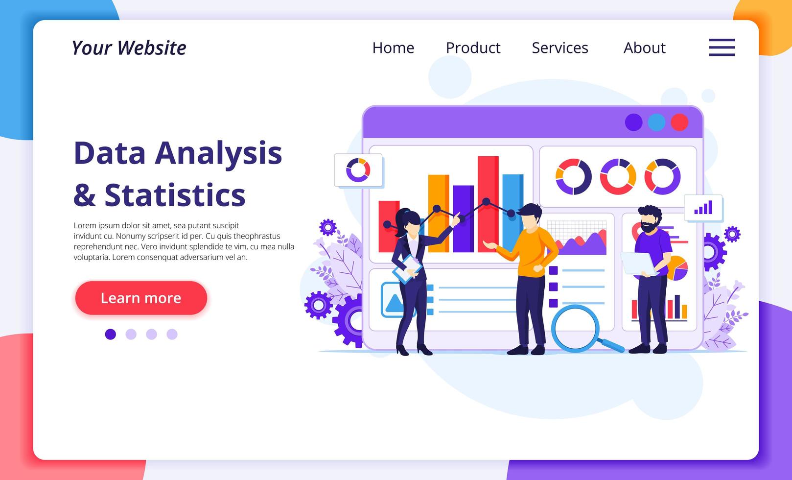 conceito de análise de dados, as pessoas trabalham na frente de uma tela grande. auditoria, consultoria financeira. design moderno de página da web plana para desenvolvimento de website e mobile. ilustração vetorial vetor