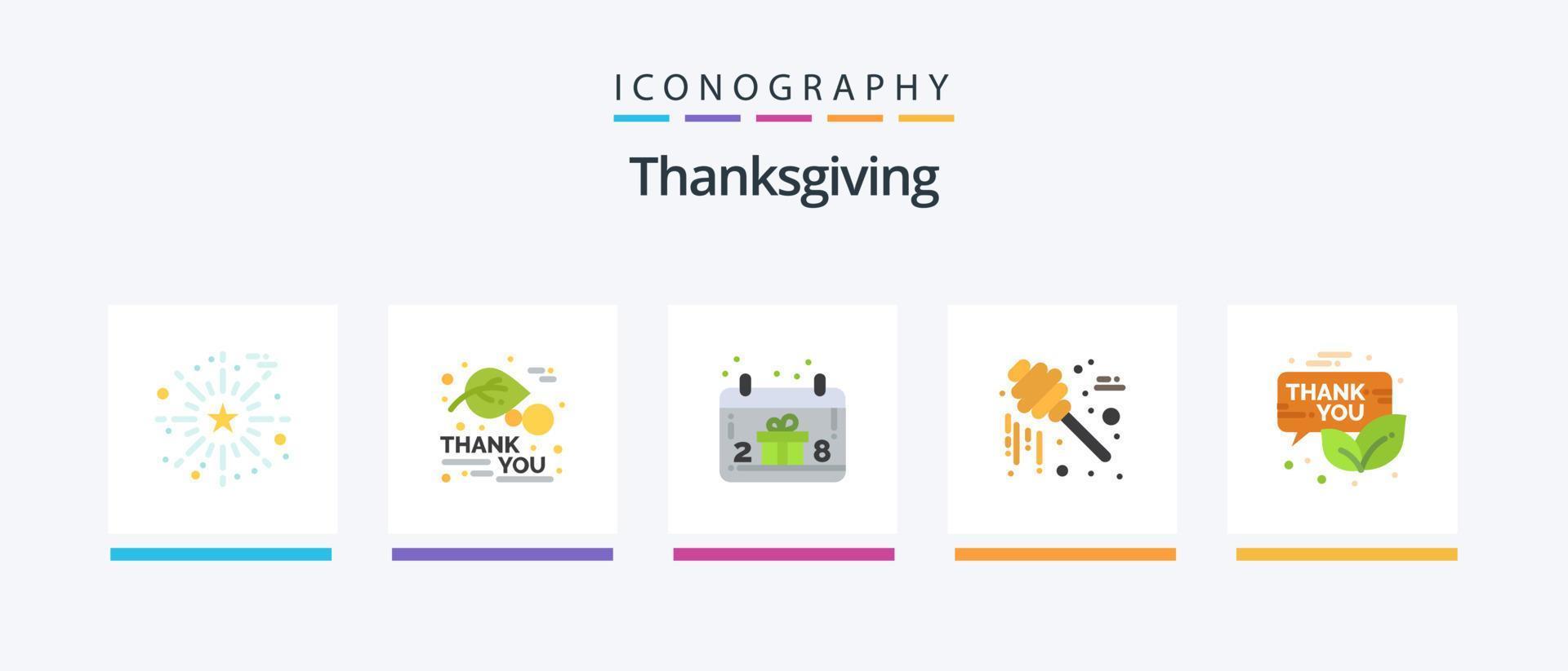 pacote de ícones plana de 5 ações de graças, incluindo caixa de presente. Ação de graças. calendário. doces. mel. design de ícones criativos vetor