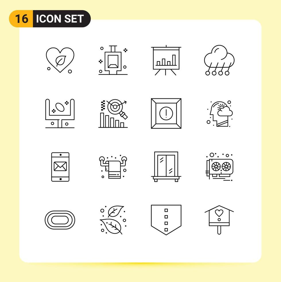 pacote de 16 sinais e símbolos de contornos modernos para mídia impressa na web, como futebol americano, clima, lua, elementos de design vetorial editáveis vetor