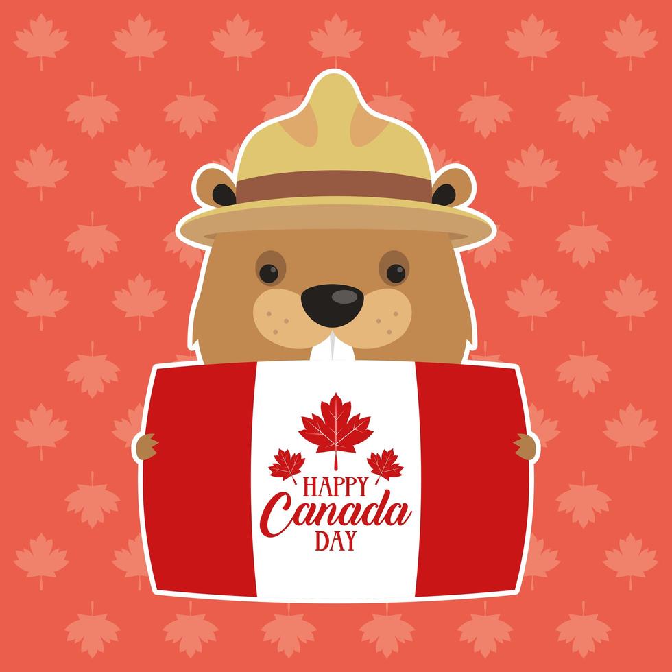 banner de celebração do feliz dia do Canadá com castor vetor