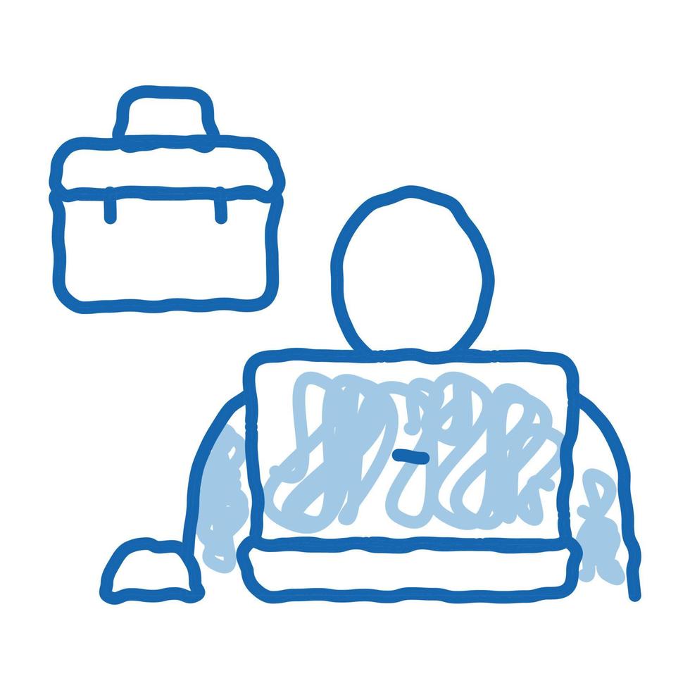 ícone de rabisco de trabalhador de computador ilustração desenhada à mão vetor