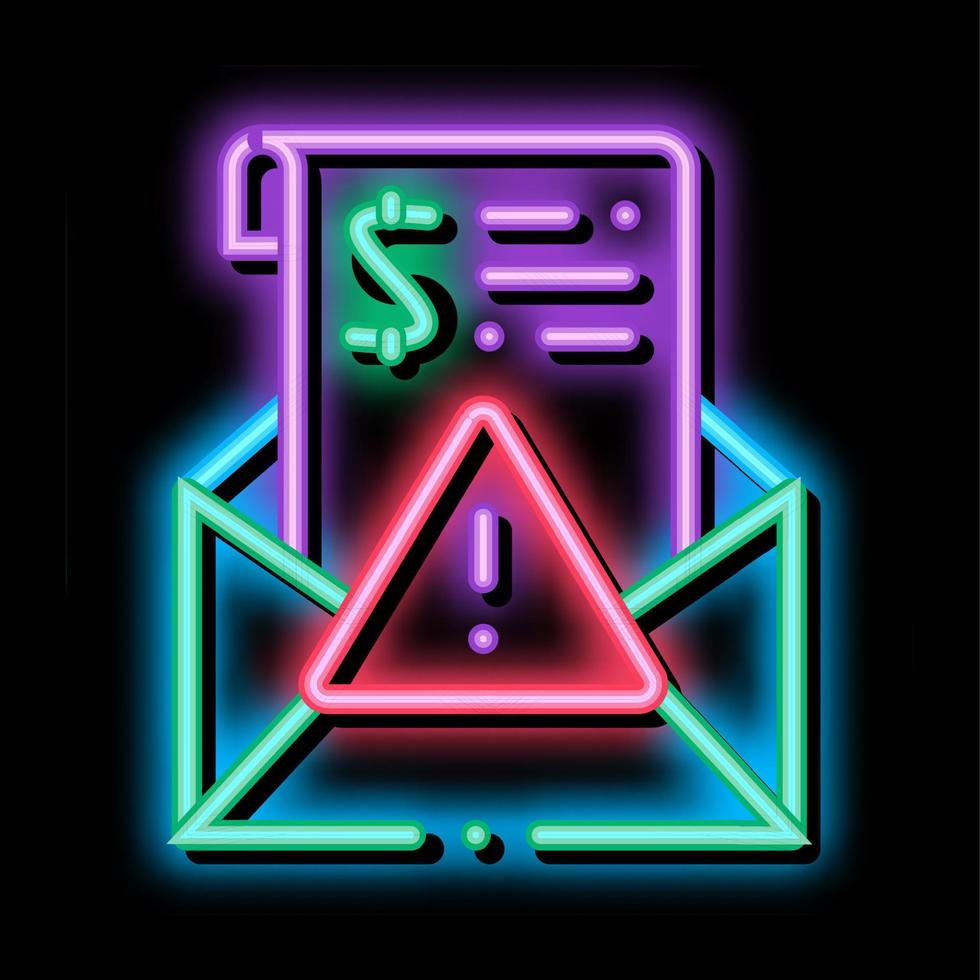 aviso de responsabilidade criminal de dinheiro falso ilustração do ícone de brilho neon vetor