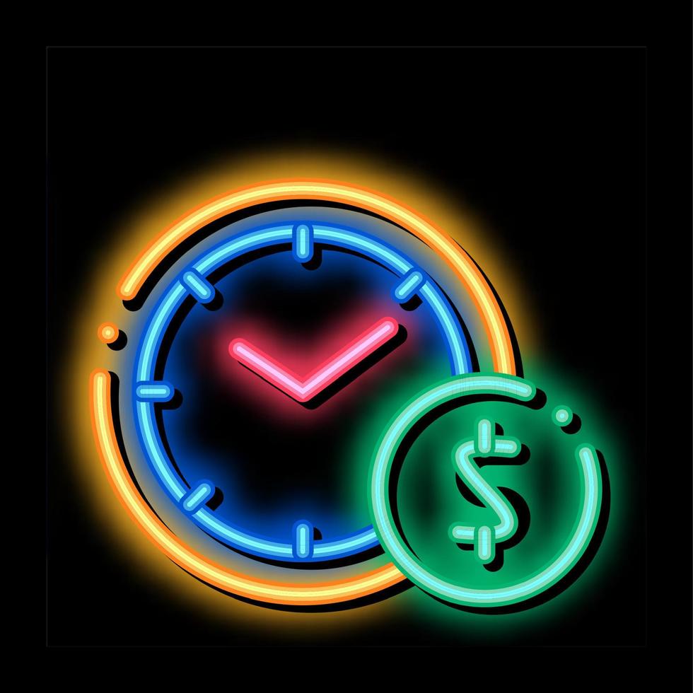 tempo é dinheiro ilustração do ícone de brilho neon vetor