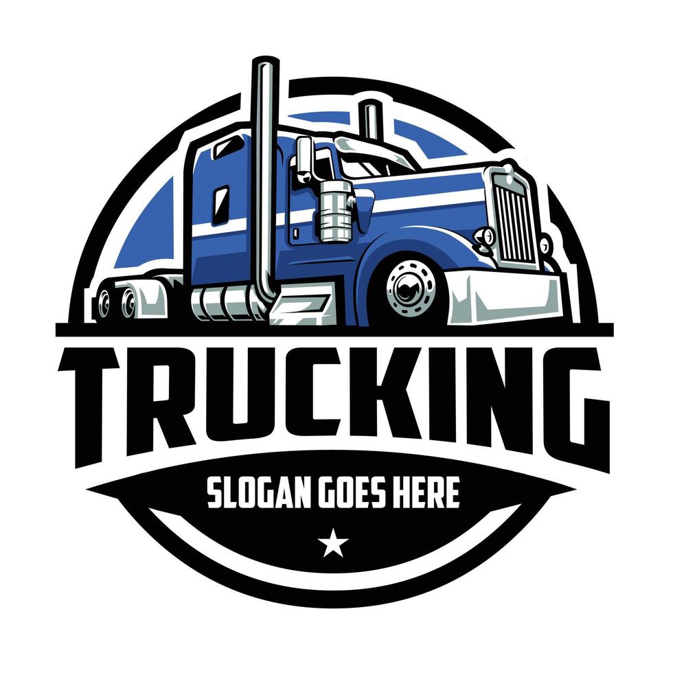 caminhão semi caminhão, logotipo do emblema do círculo de 18 rodas. melhor para caminhões e indústria relacionada com frete vetor