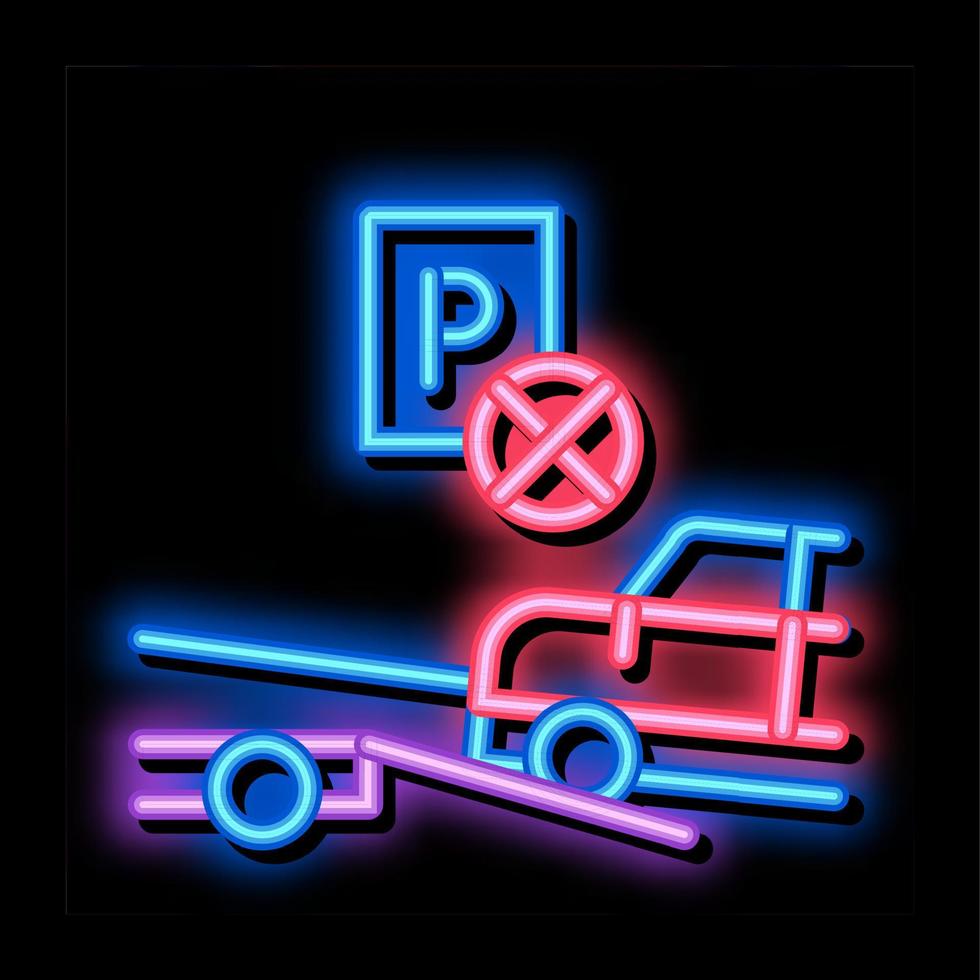 ilustração de ícone de brilho neon de carro de estacionamento errado vetor