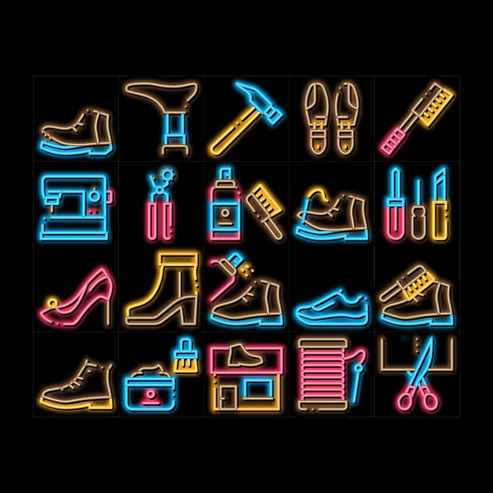 ilustração de ícone de brilho neon de equipamento de conserto de sapato vetor
