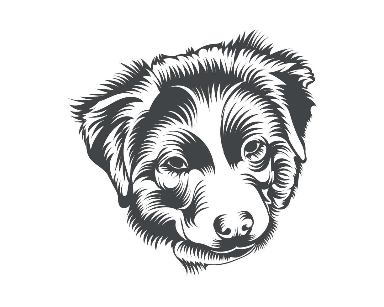 vetor preto e branco de rosto de cachorro pastor australiano