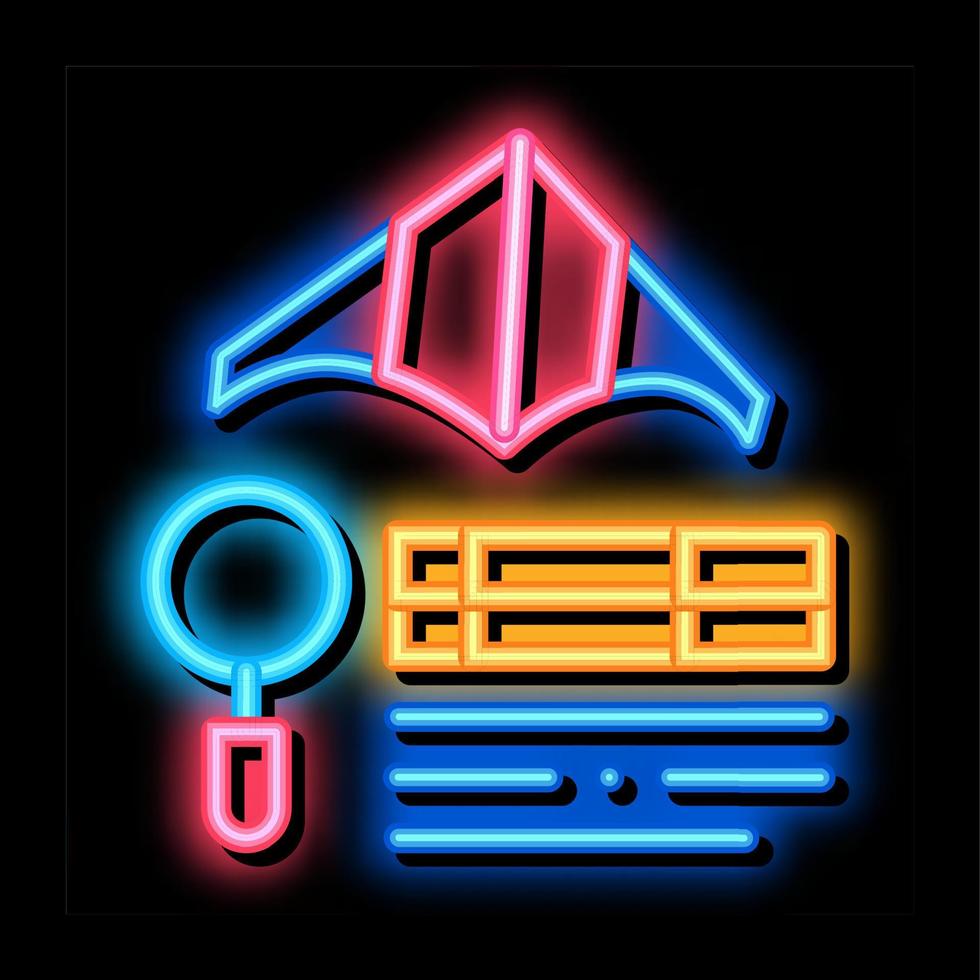 ilustração de ícone de brilho neon de pesquisa de voo de pipa vetor
