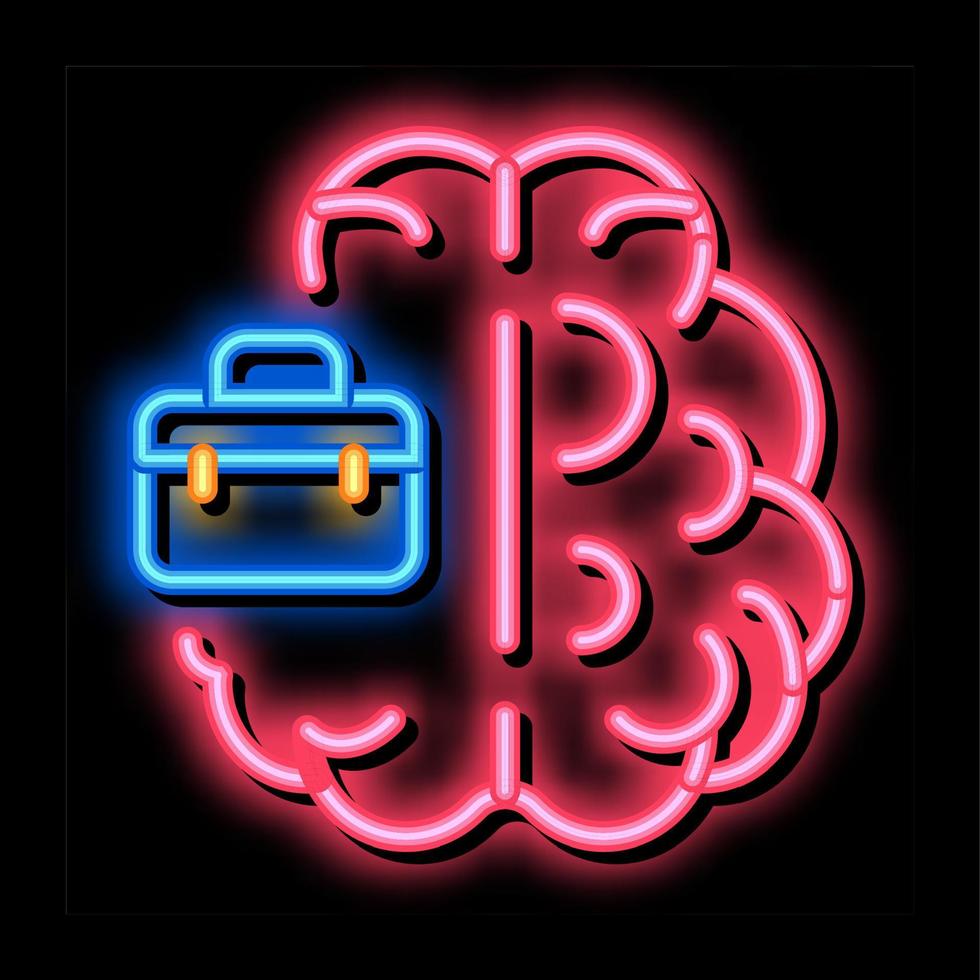 caso de negócios e ilustração de ícone de brilho neon cerebral vetor
