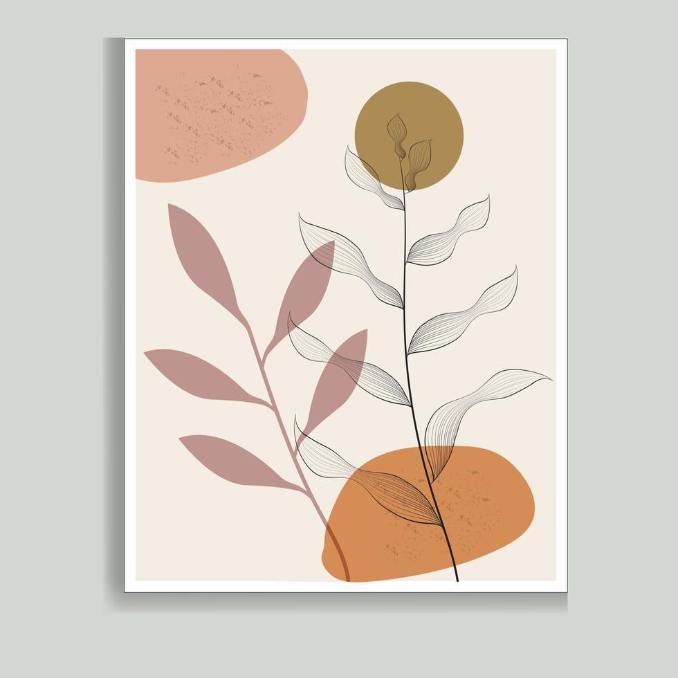 arte de parede minimalista. impressões geométricas abstratas para interior estético boho. impressões de parede de decoração de casa. laranja queimado, cores terracota. sol, arco-íris e vasos de barro. vetor para impressão artístico contemporâneo