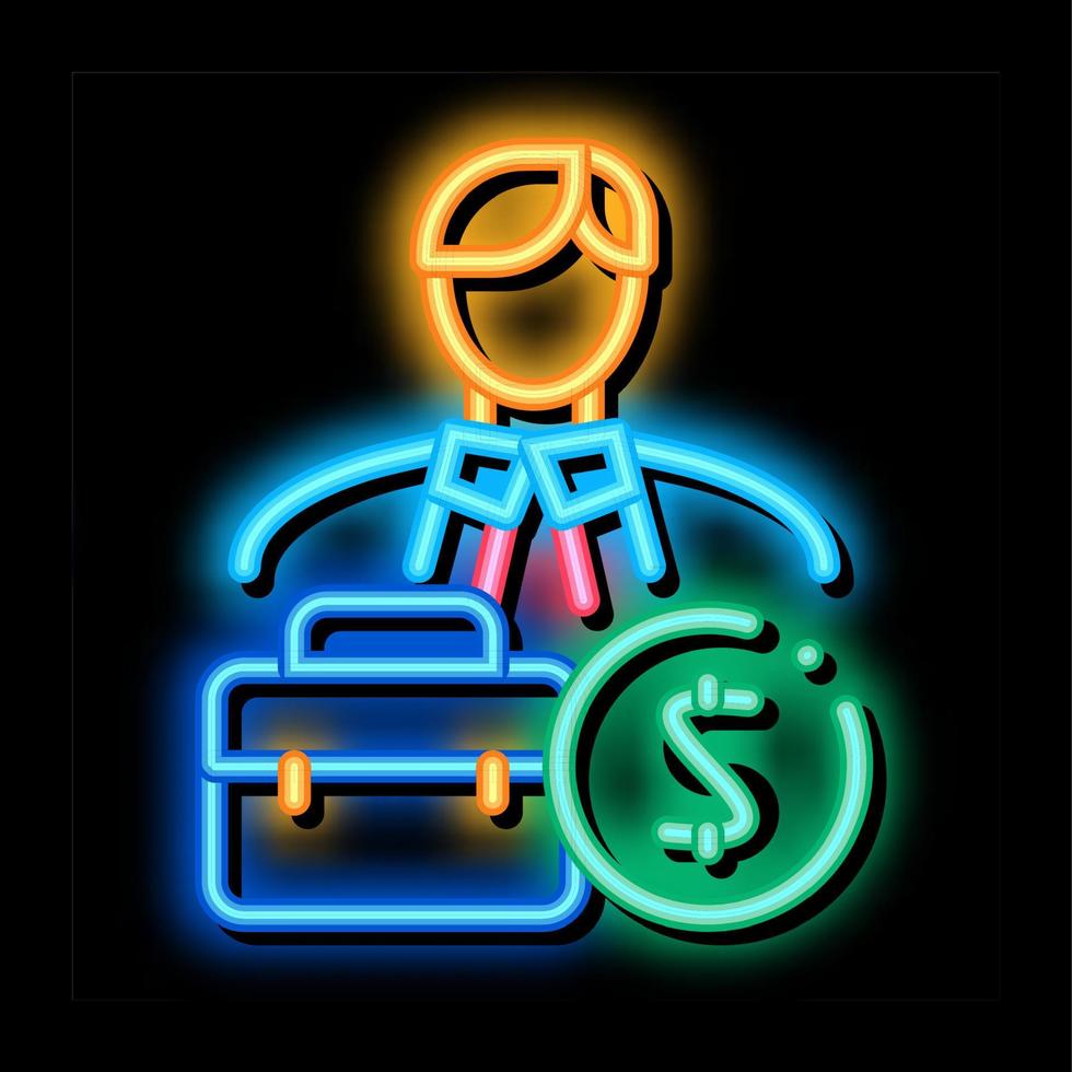caso de empresário e ilustração de ícone de brilho neon de nota de dinheiro vetor