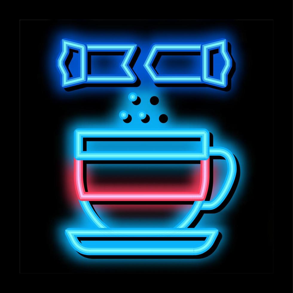 polvilhe o açúcar na xícara de chá ilustração do ícone de brilho neon vetor