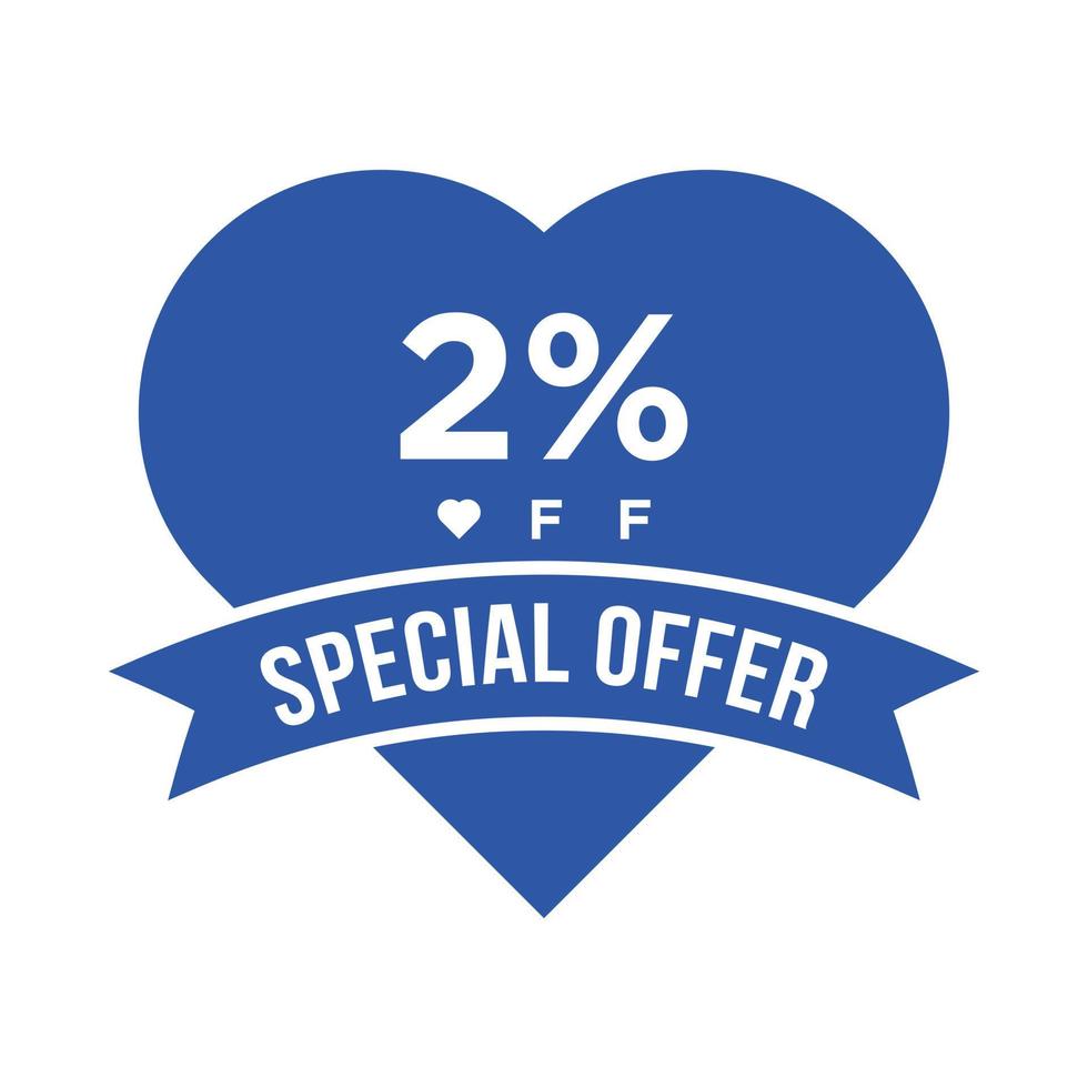 2% de desconto no banner de promoção de desconto de venda. oferta especial, evento, venda de dia dos namorados, modelo de vetor de etiqueta de desconto de férias