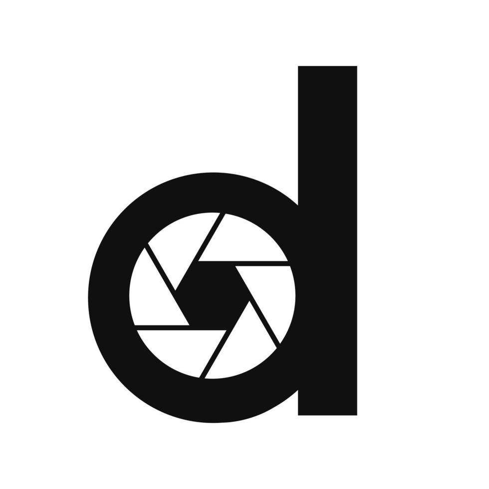 letra inicial d conceito de lente de câmera de logotipo de fotografia. símbolo do logotipo da fotografia vetor
