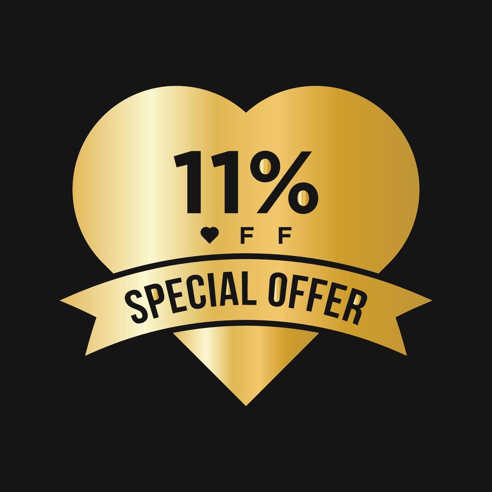 11% de desconto no banner de promoção de desconto de venda. oferta especial, evento, venda do dia dos namorados, modelo de etiqueta de desconto de férias vetor