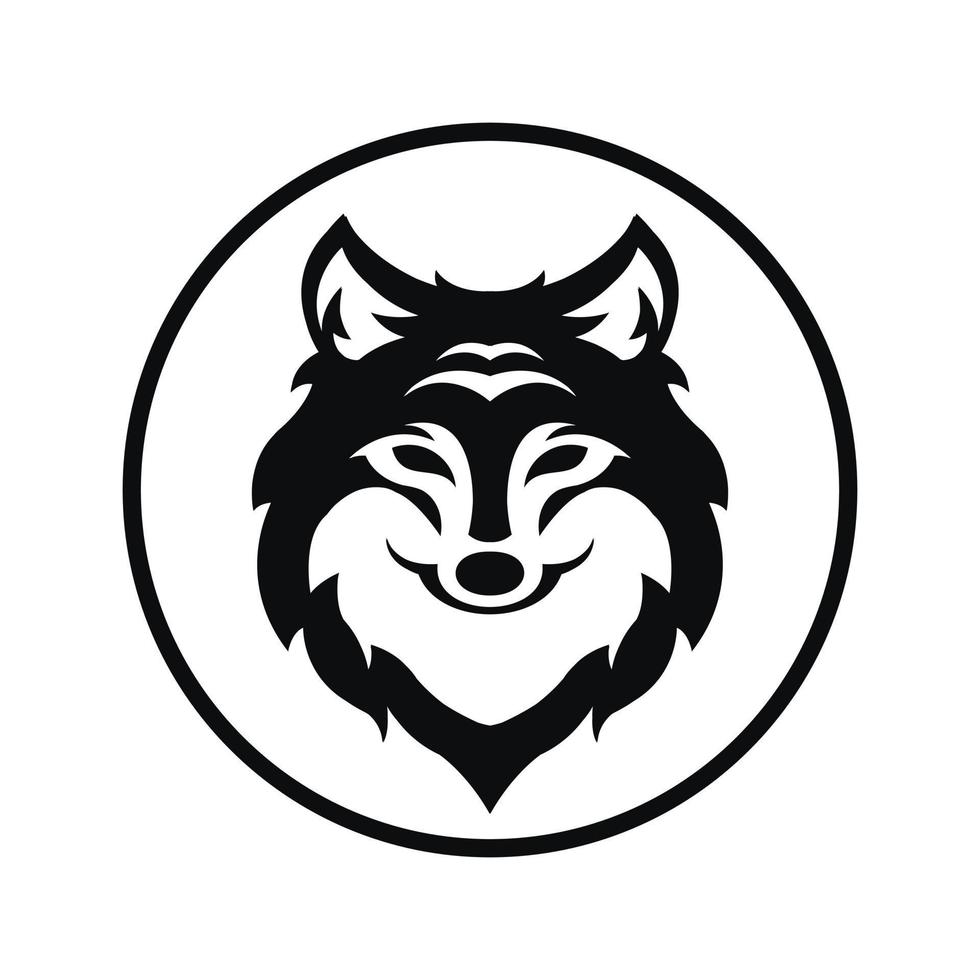 ilustração em vetor de design de ícone de logotipo preto de cabeça de lobo com círculo