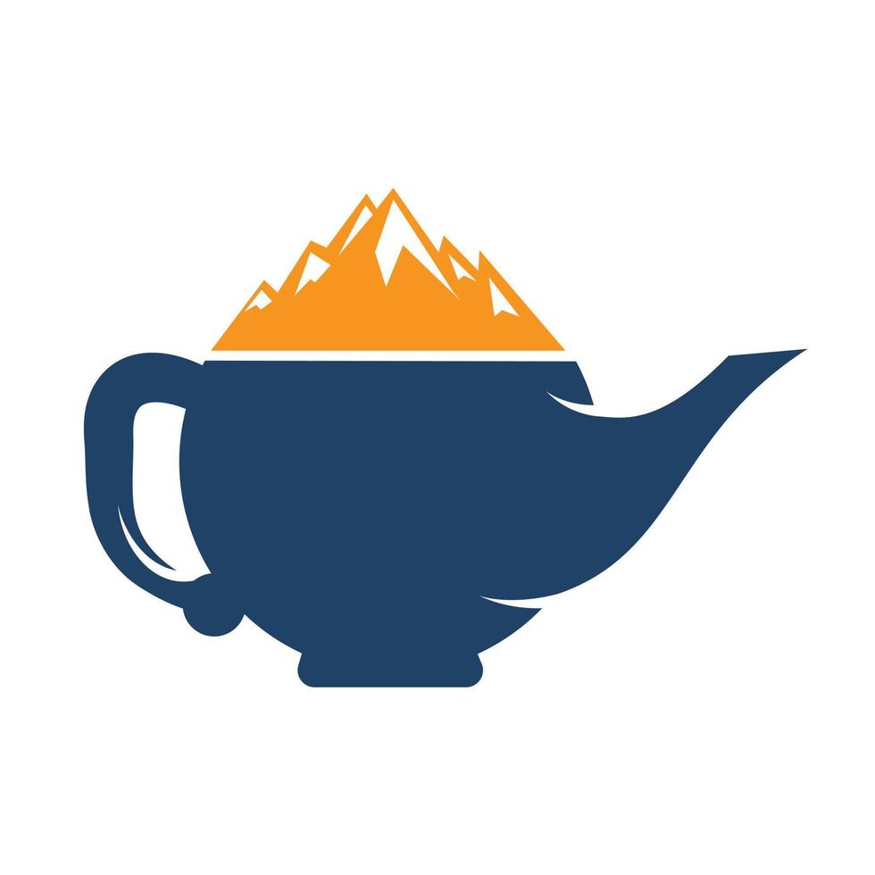 design de conceito de logotipo de montanha de chaleira. vetor de logotipo de bule de montanha.
