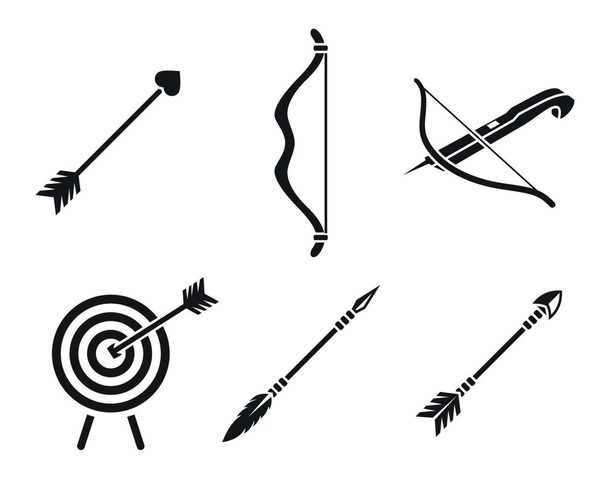 símbolos de ícones de arco e flecha, fotos em preto sobre fundo branco vetor