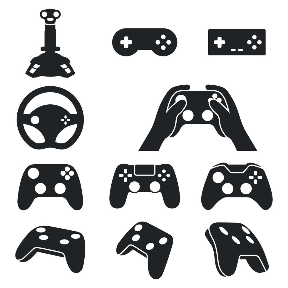 controladores de videogame ícones pretos vetor