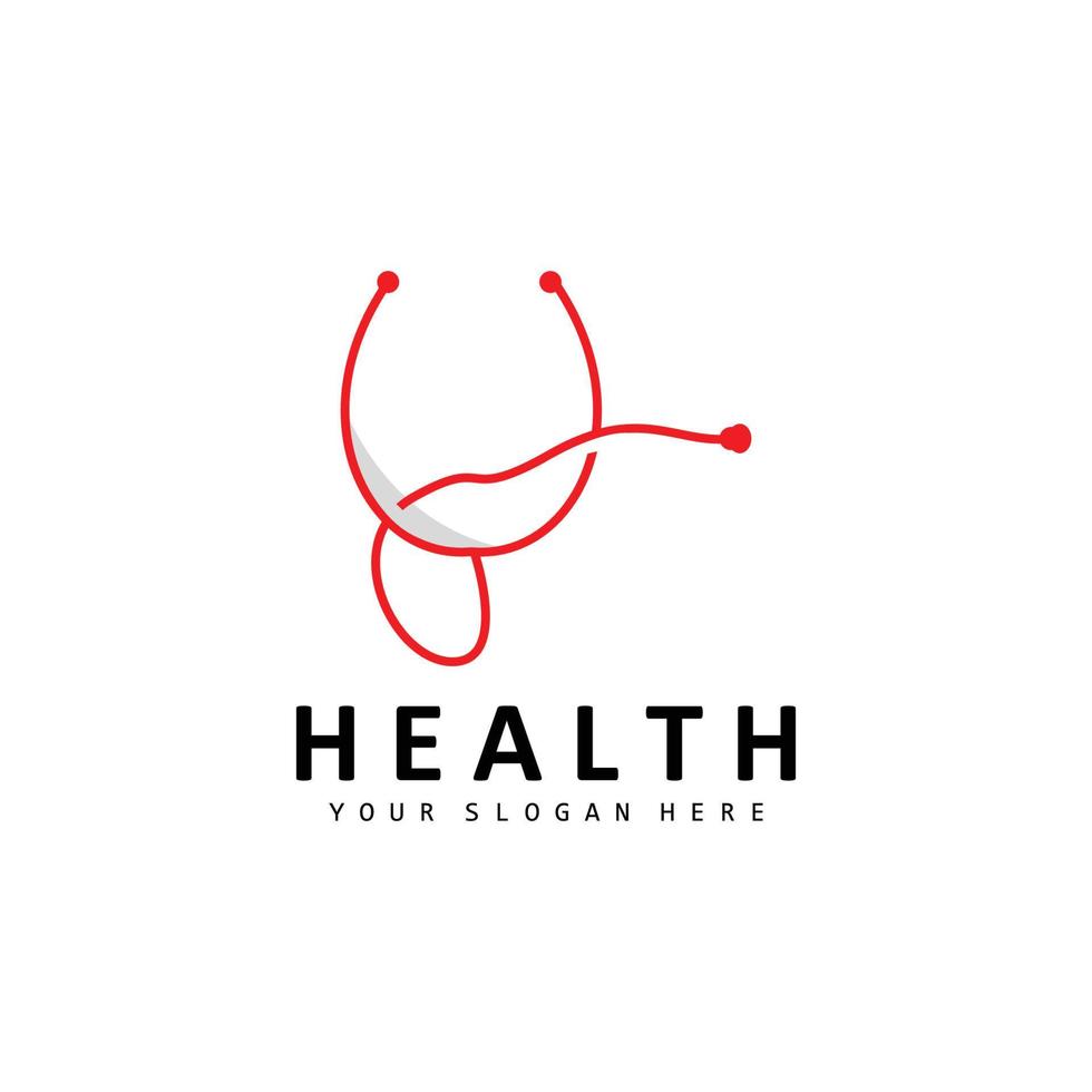 logotipo de saúde, design de enfermagem e bem-estar, ícone de estetoscópio e onda vetorial de linha simples vetor