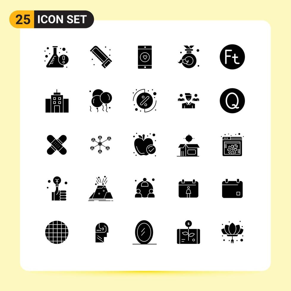 pacote de interface do usuário de 25 glifos sólidos básicos de rótulo aplicativo pai pai coração elementos de design de vetores editáveis
