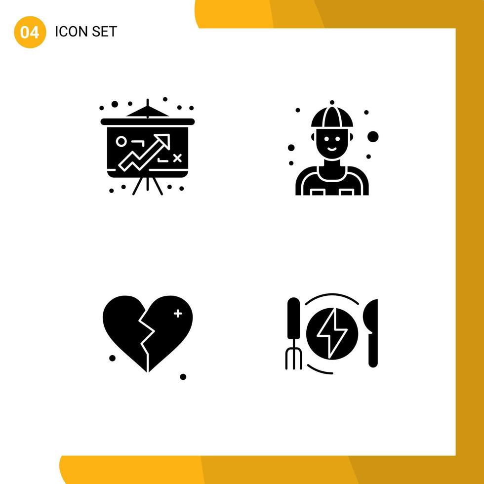 pacote de glifos sólidos de 4 símbolos universais de economia, coração, homem, reparação, consumo, elementos de design de vetores editáveis