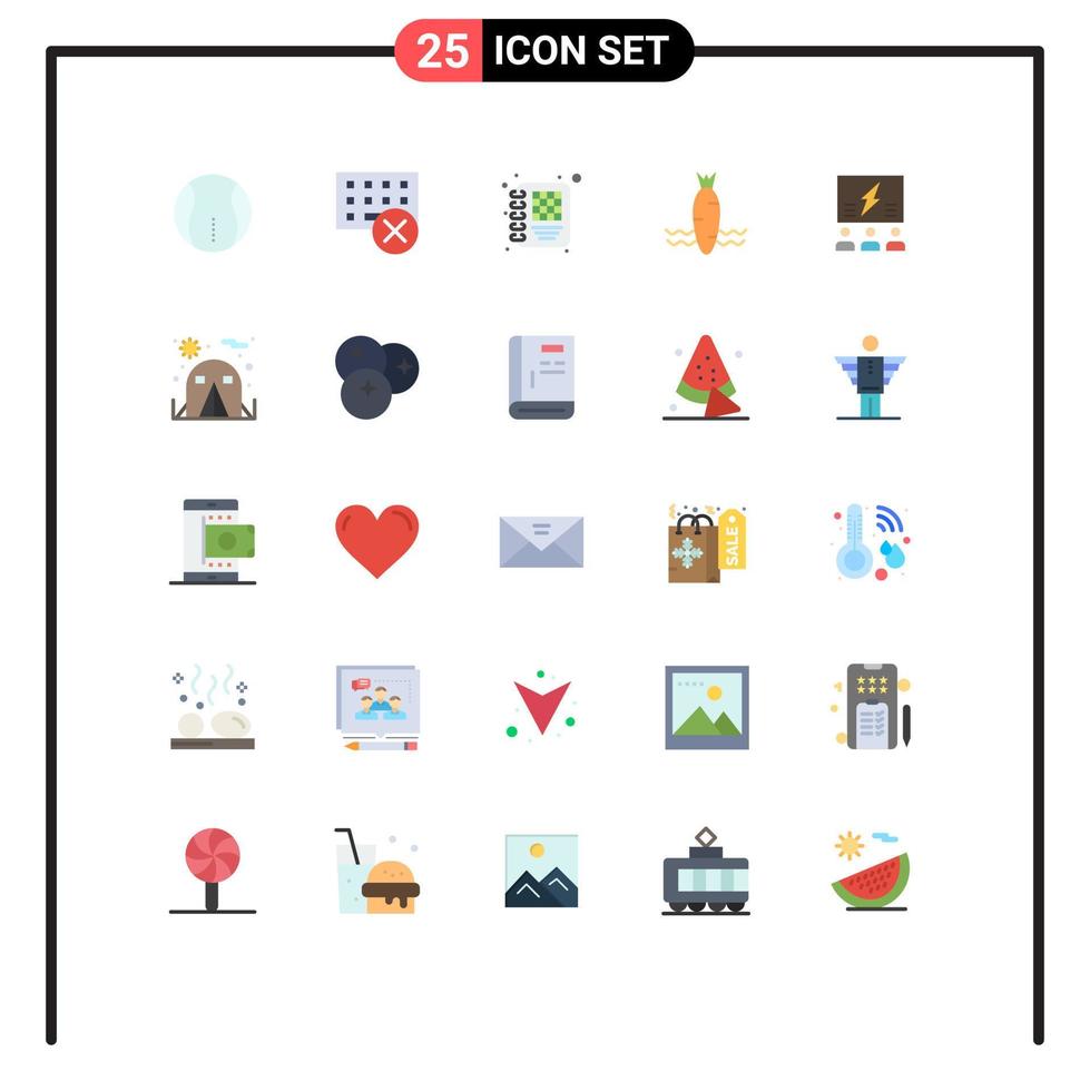 conceito de 25 cores planas para sites móveis e grupos de aplicativos, teclado de primavera, vegetais, cenoura, elementos de design de vetores editáveis