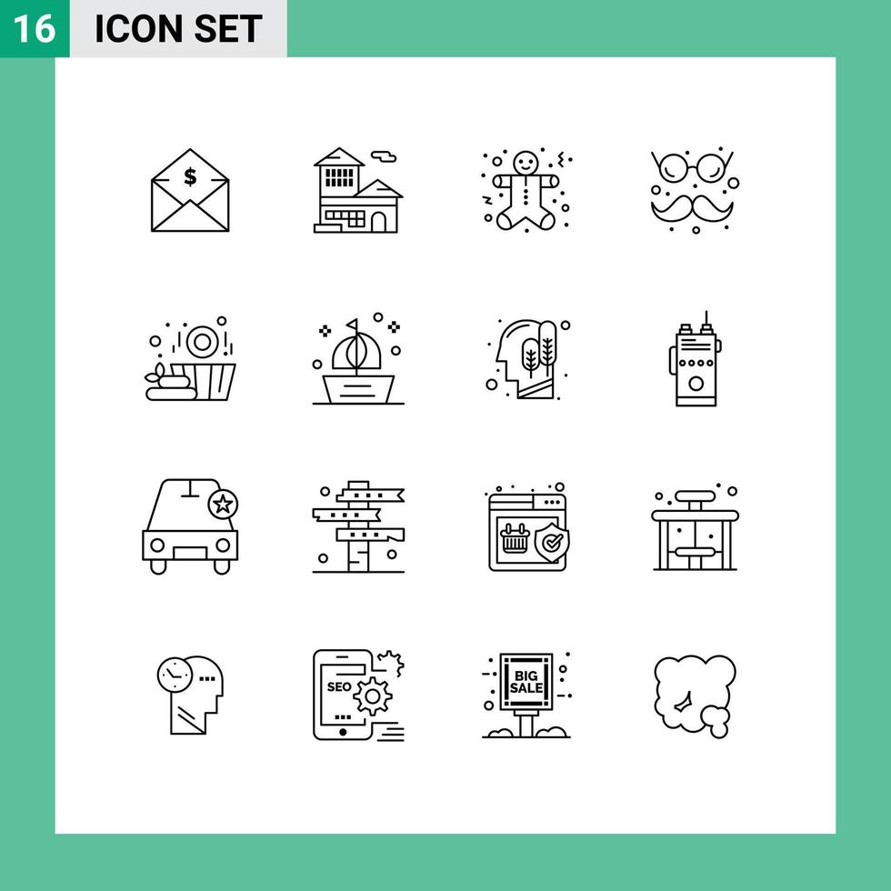 grupo de símbolos de ícone universal de 16 contornos modernos de óculos de sauna escritório feriados engraçados elementos de design de vetores editáveis