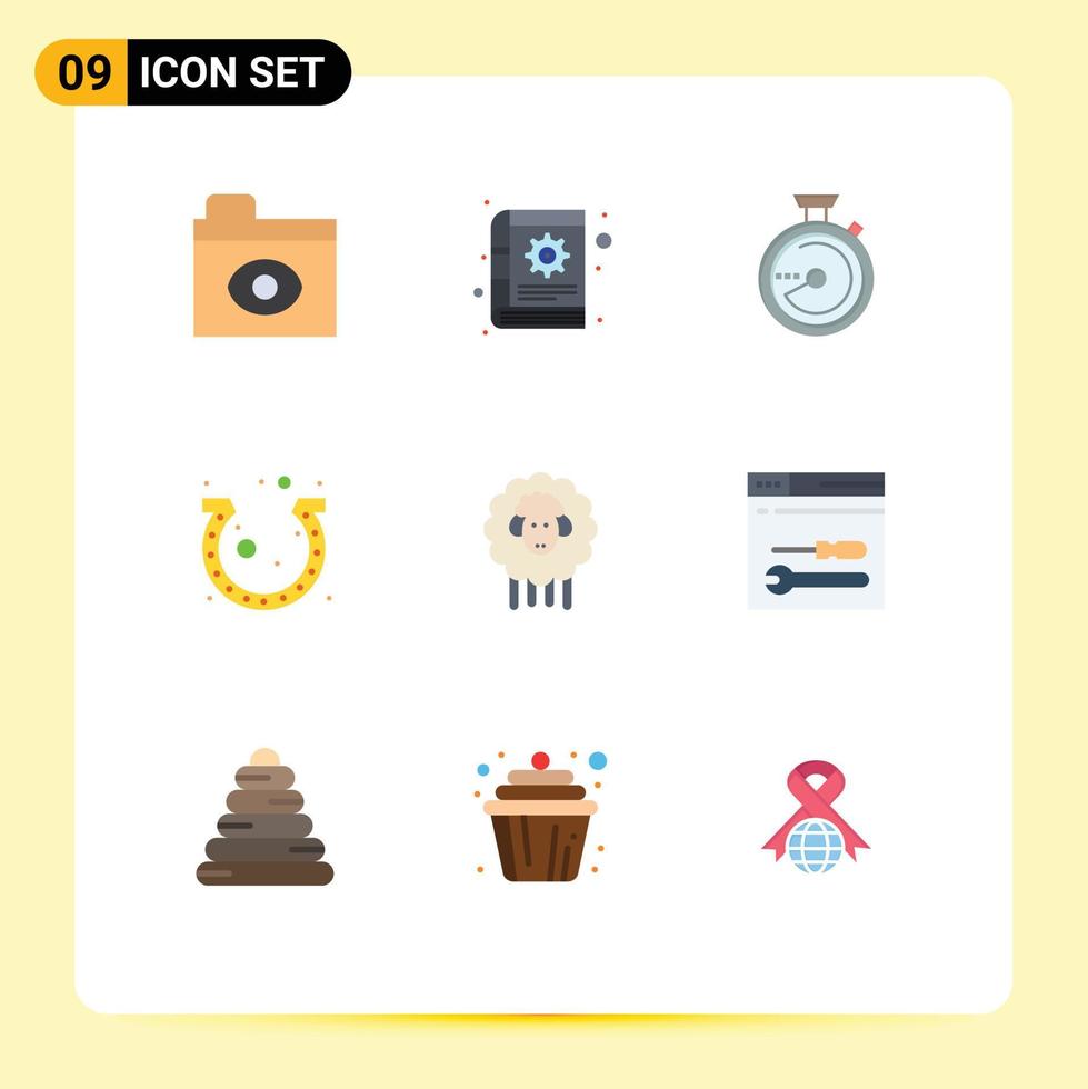 pacote de interface do usuário de 9 cores planas básicas de bússola de sorte de cordeiro festival de ferradura elementos de design vetorial editáveis vetor