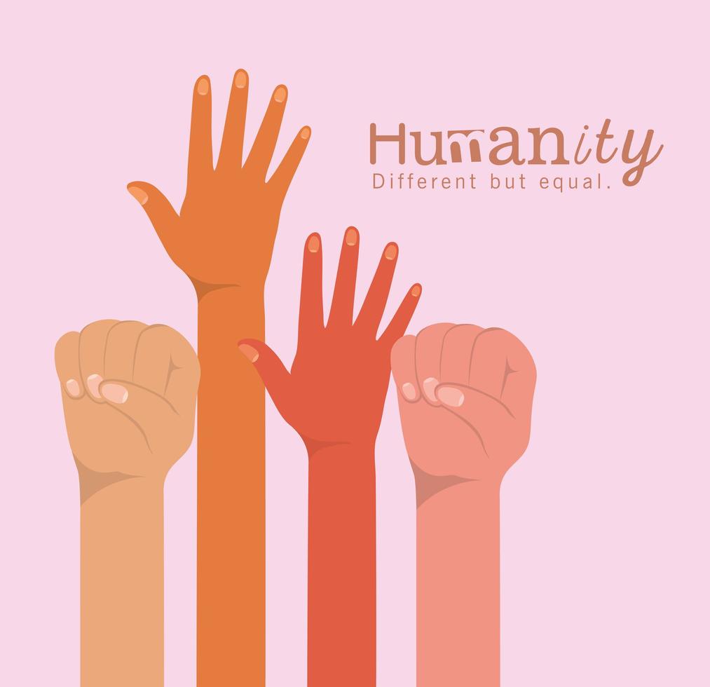 humanidade diferente, mas mãos iguais e da diversidade vetor